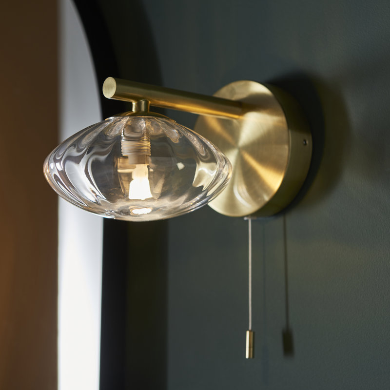 Myakka Mobias 1-Light Bathroom Wall Light, Satin Brass Plate, Clear