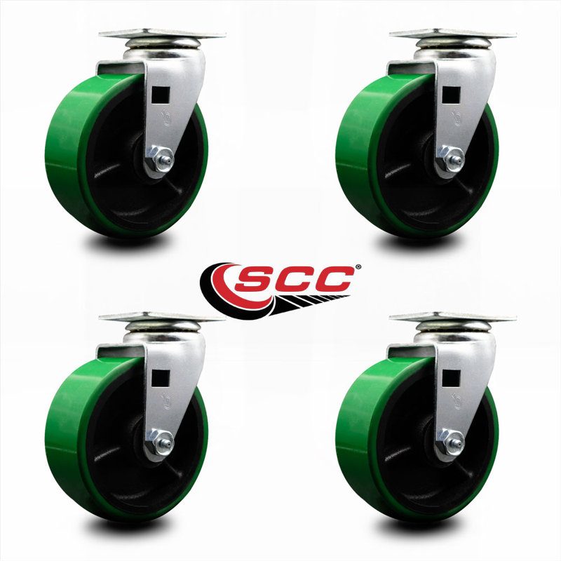 Ensemble de roulettes pivotantes en poly sur roulettes en fonte avec roulements à billes SCC_20S520-PUB-4, Vert