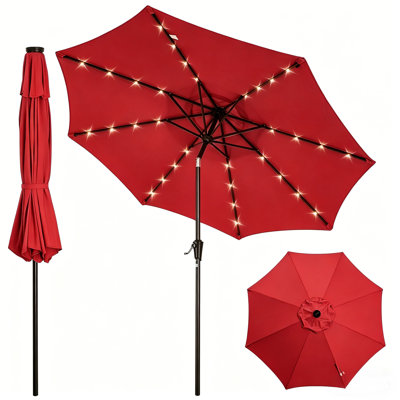 10FT Solar Patio Umbrella with Lights, Outdoor Table Umbrella | 32 LED, 8 Heavy Duty Iron Ribs, Crank Lift & Push Button Tilt, No Base, for Deck Garden Backyard Pool
﻿