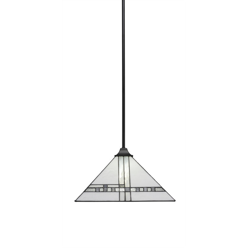 Luminaire suspendu carré suspendu au fini noir mat avec verre art déco 14 po