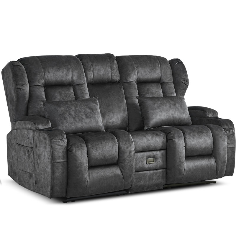 Loveseat Recliner with Flip-Top Storage Console, Manual Double Reclining Sofa with Pockets, Cup Holders, and Pillows
