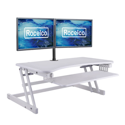 Convertisseur de bureau debout debout à hauteur réglable 37,5 po avec support double moniteur et plateau anti-fatigue Rocelco