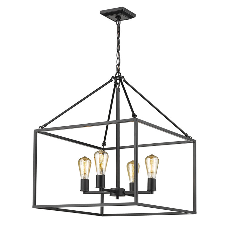 Black Geometric Cage 4-Light Transitional Chandelier