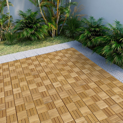 Carreaux de terrasse en bois d'acacia emboîtables 12 po x 12 po (20 pièces) - Motif damier jaune