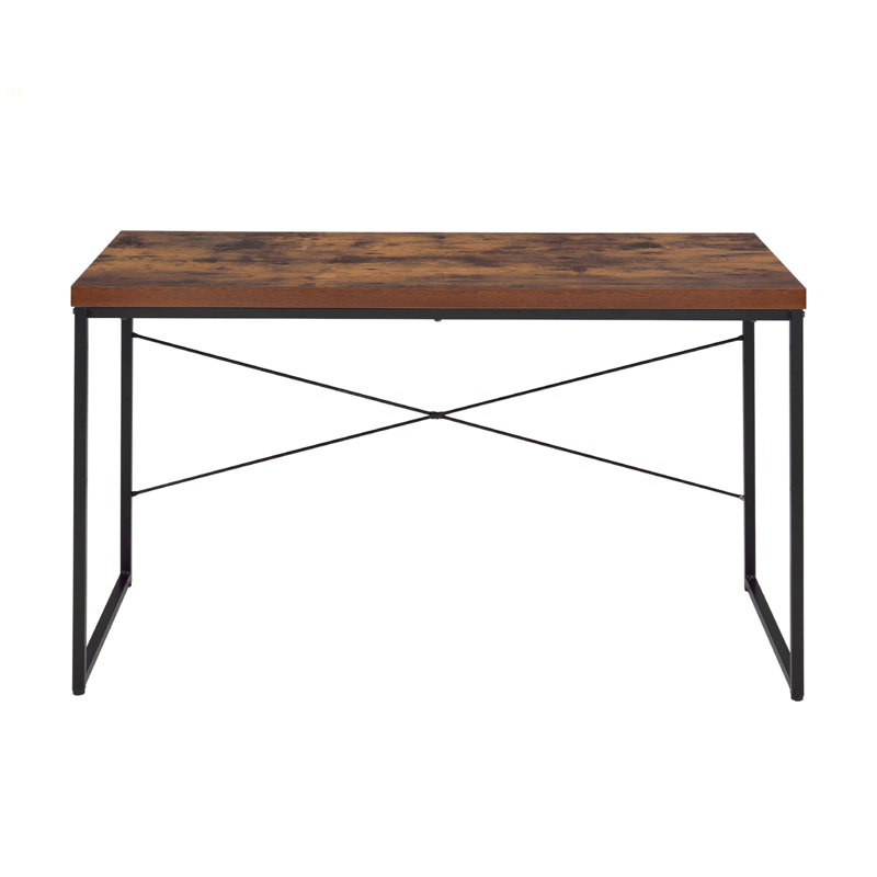Rectangular Top Writing Desk With Metal Legs, Weathered Oak And Black, Ancient Oak