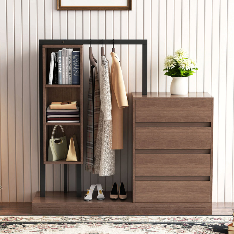 Armoire avec 4 tiroirs et 3 tablettes, Noyer
