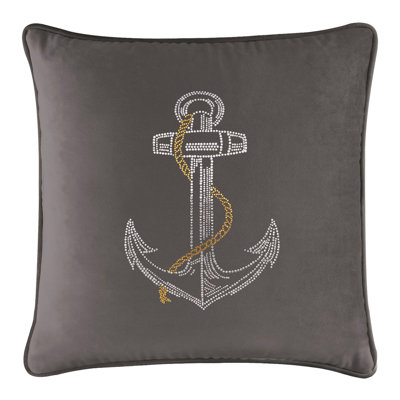 Sparkles Home Anchor Throw Pillow | Rhinestone Nautical Design | Polyester Fill | Machine Washable