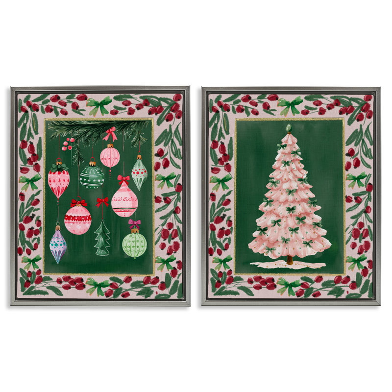 Ensemble de cadres flottants 2 pièces Vintage Ornaments & Tree Border, design par Yen, Cadre flottant gris lustré