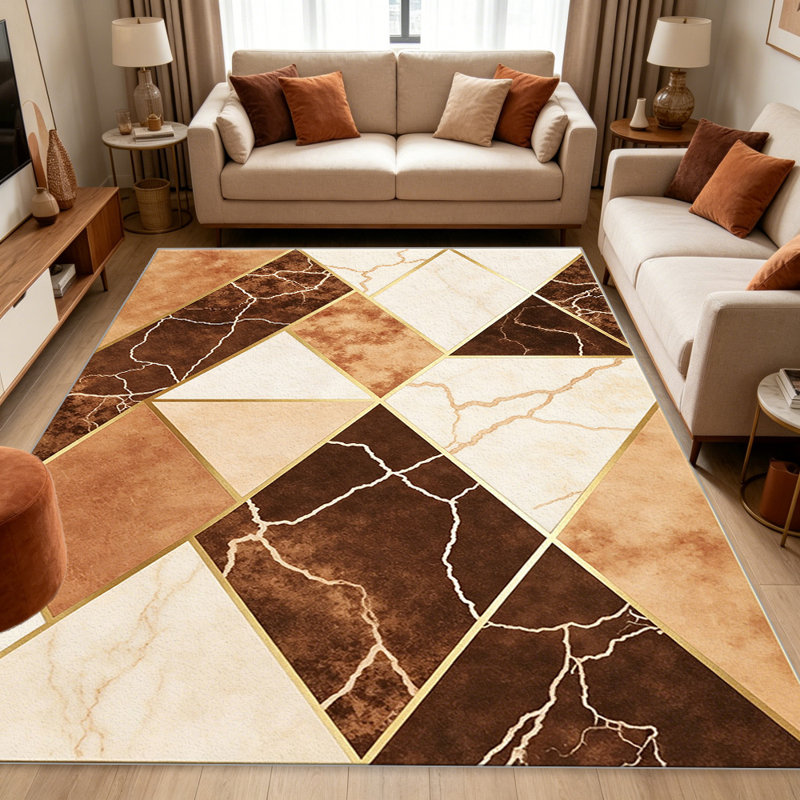 Marble Geometric Terracotta area rugs for Living Room, Soft and Comfortable, Suitable for all seasons, easy to maintain, machine washable Indoor floor mat, Under Table Farmhouse suitable for Bedroom, Dining Room, Study,  Balcony, Home Decor Patio