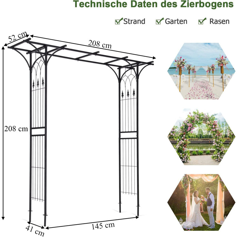 Pennville 208cm W x 52cm D Iron Arbour in Black