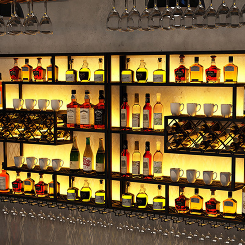 Multi-tier Iron Wall Mounted Wine Rack, 47.2" H x 78.7" W x 7.8" D