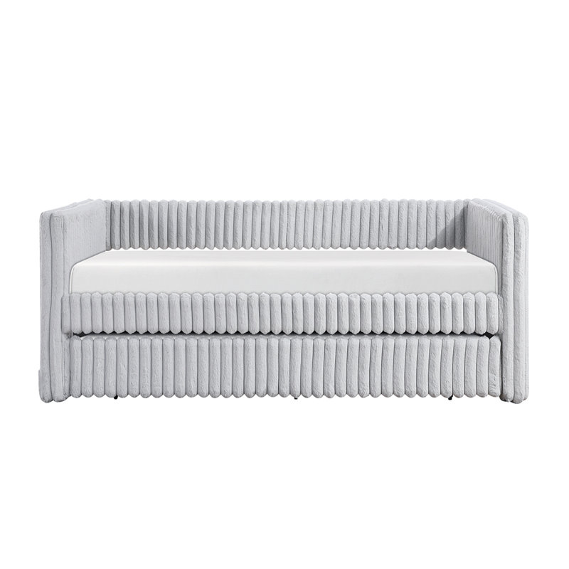 Corduroy Fabric Daybed with Trundle, Gray