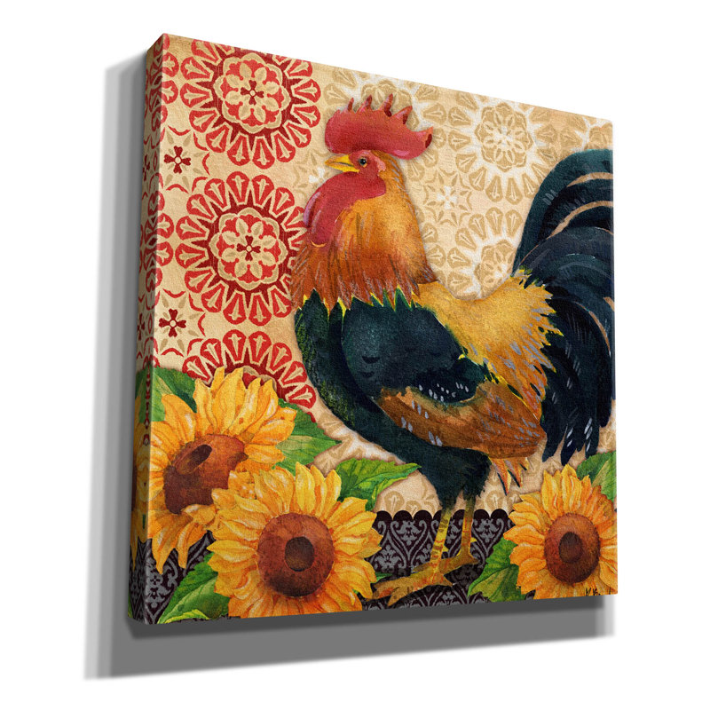 «Roosters and Sunflowers II» par Paul Brent, art mural sur toile, H 12 po x l 12 po x P 0,75 po