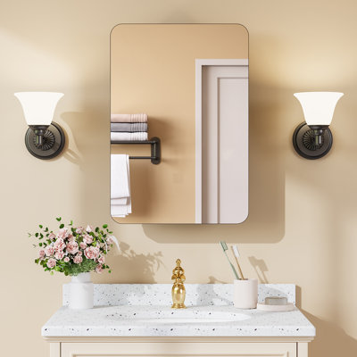 Armoire à pharmacie rectangulaire encastrée ou à surface avec rangement et miroir grossissant, armoire de salle de bain avec tablette ajustable, miroir de coiffeuse