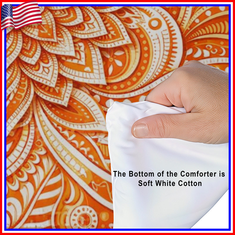 Orange Paisley Mandala Comforter, Queen