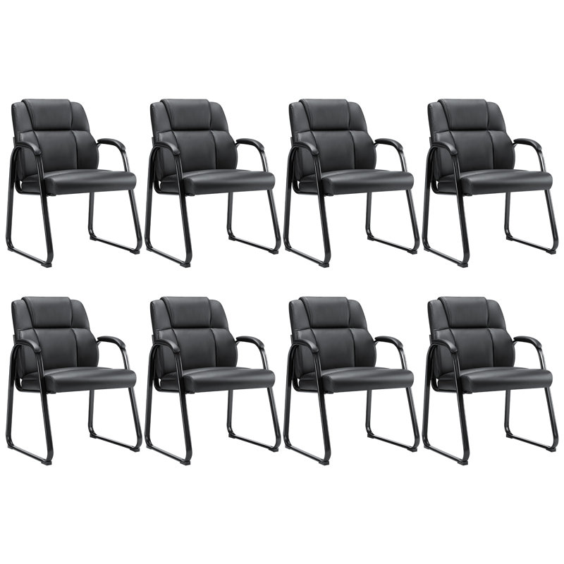 Chaise de réception en cuir polyuréthane avec structure en métal, noir (ensemble de 8)
