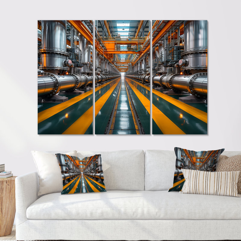 Ensemble de salon mural art mural industriel jaune et gris, Métal métal, H 32 po x l 48 po x P 1 po