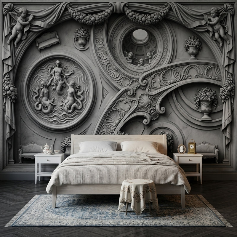 Adhésif mural chérubins classiques, 100 po x 96 po, Non tissé