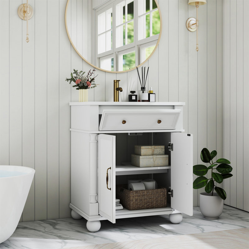 Lavabo de salle de bain 27,8 "Mid-Century avec base romaine, Blanc