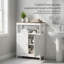 Armoire de rangement autoportante moderne avec portes doubles et tablette réglable, organisateur polyvalent pour la cuisine, la salle de bain, le salon ou le vestibule avec plateau en bois naturel au fini blanc