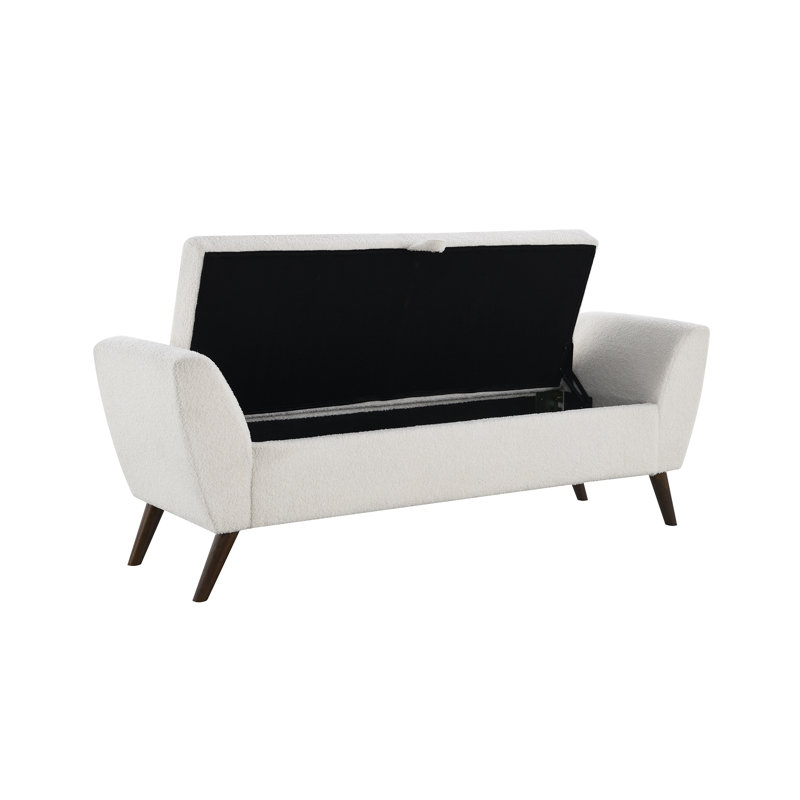 Banc de rangement 60 po Mid-Century, Cream, Dark Brown Wood