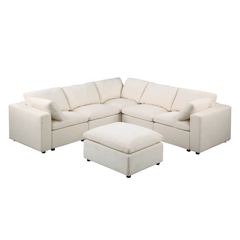 Modular Sectional Sofa, Beige Fabric