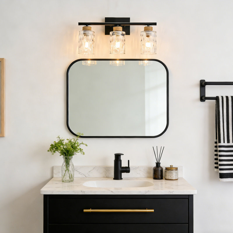 Éclairage pour salle de bain 3 lumières avec abat-jour marteau en verre