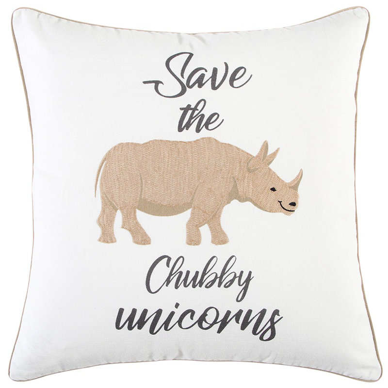 Coussin décoratif blanc beige à motif de licorne