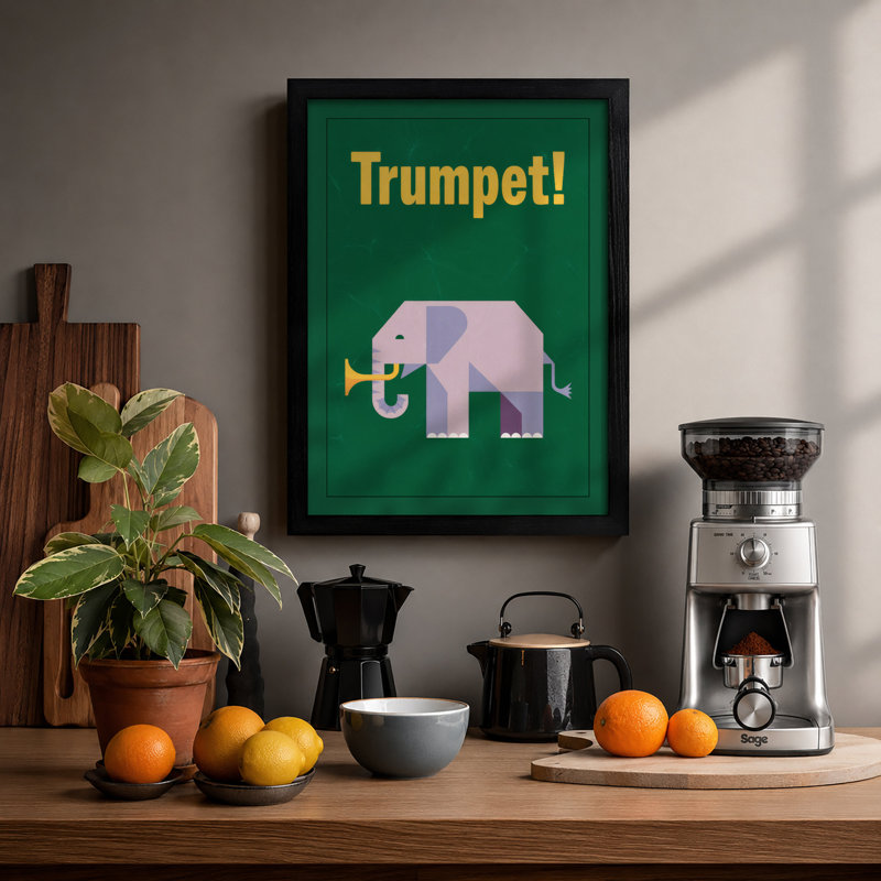 Elephant's Trumpet Geometric - Framed Print, A1 - 84.1 x 59.4 cm, Black