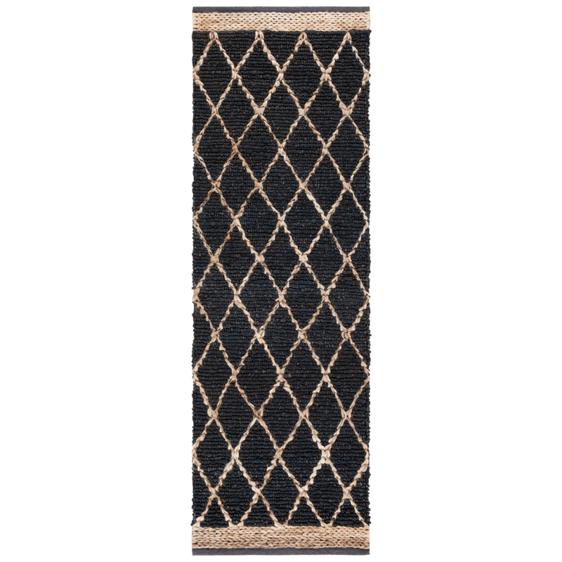 Tapis gris anthracite en jute / coton tissé à la main Alderson, Tapis de couloir 2 pi 6 po x 8 pi