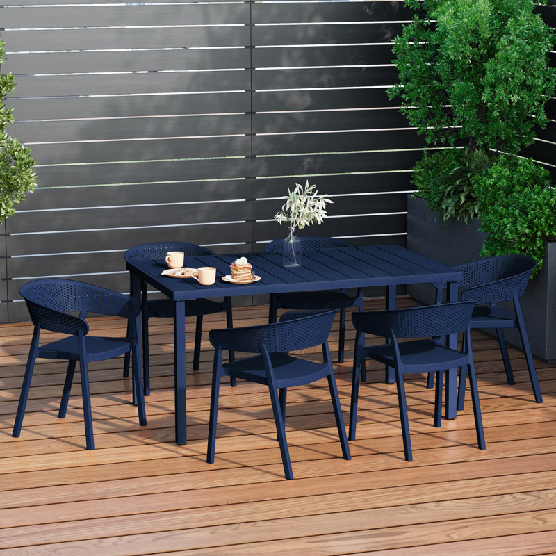 6-Person Outdoor Rectangular Dining Set, Navy
