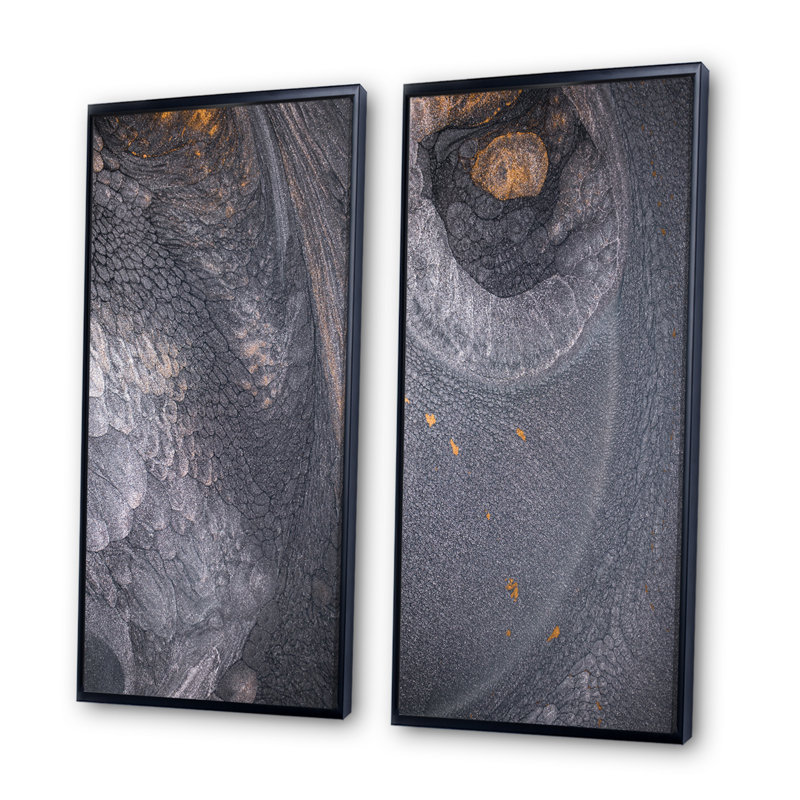 «Golden on Gray», ensemble de 2 impressions sur toile, H 40 po x l 40 po x P 1 po, Cadre flottant noir