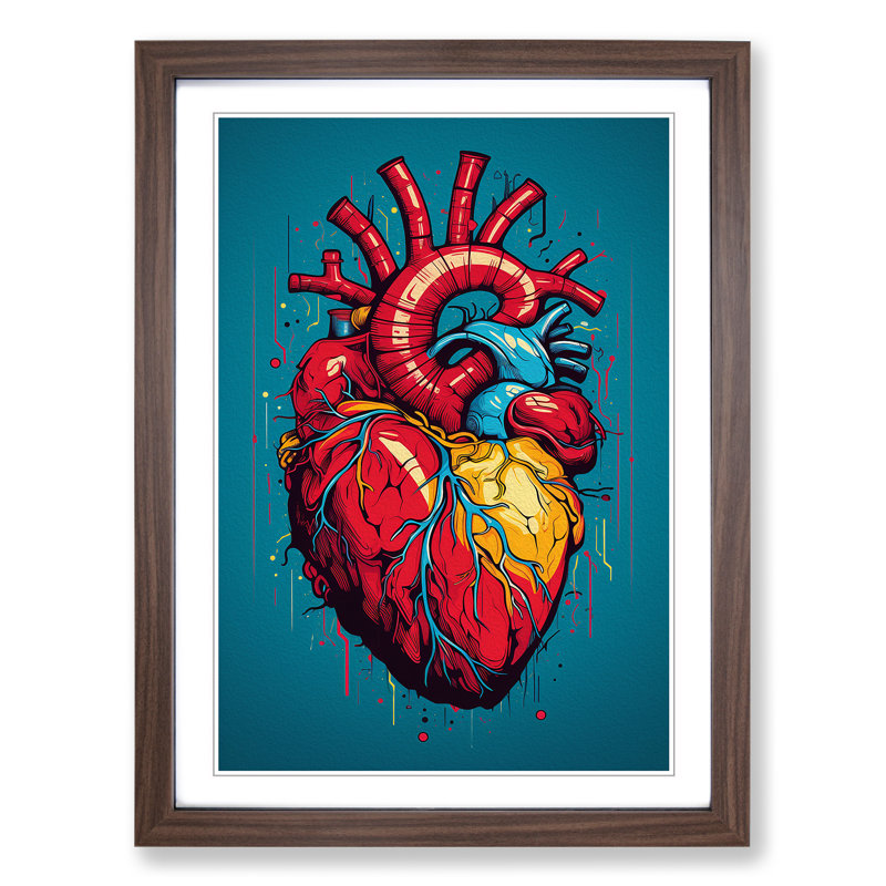 Anatomical Heart Pop Art - Framed Print, Walnut Framed, 64cm H x 46cm W
