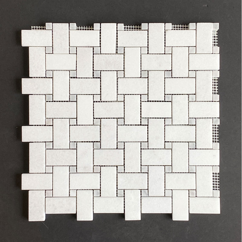 Carreau de mosaïque Thassos, Thassos blanc avec pois de Carrare blanc