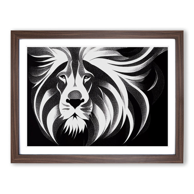 Effervescent Lion Abstract - Single Picture Frame Painting, 34cm H x 46cm W x 2cm D, Walnut