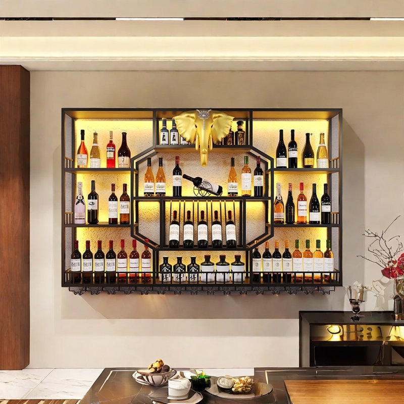 Creative wall-mounted wine rack, Black, 47.2" H x 55.1" W x 7.8" D