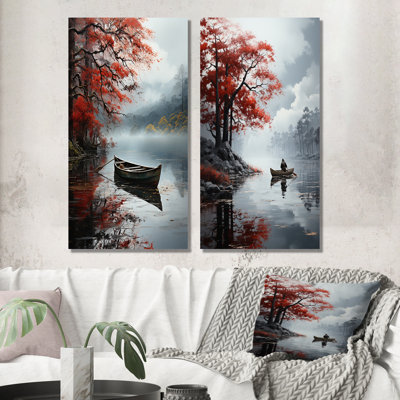 " Fishing At The Lake Whispering Breeze " 2 Piece Art Set