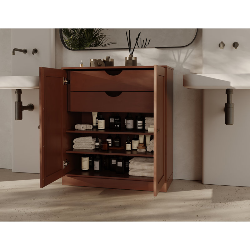 Palace Imports 100% Solid Wood 32" Bathroom Storage Cabinet with Shaker Doors, 2-Drawers & Adjustable Shelves, Mocha