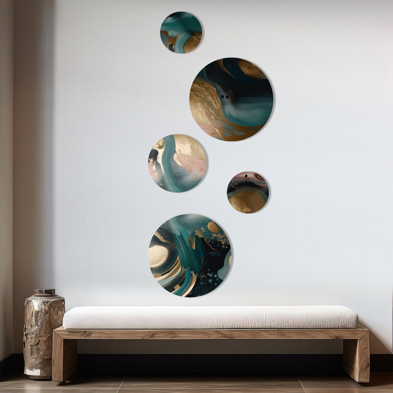Ensemble de 5 décorations murales Euphoria I marbrées vertes et dorées