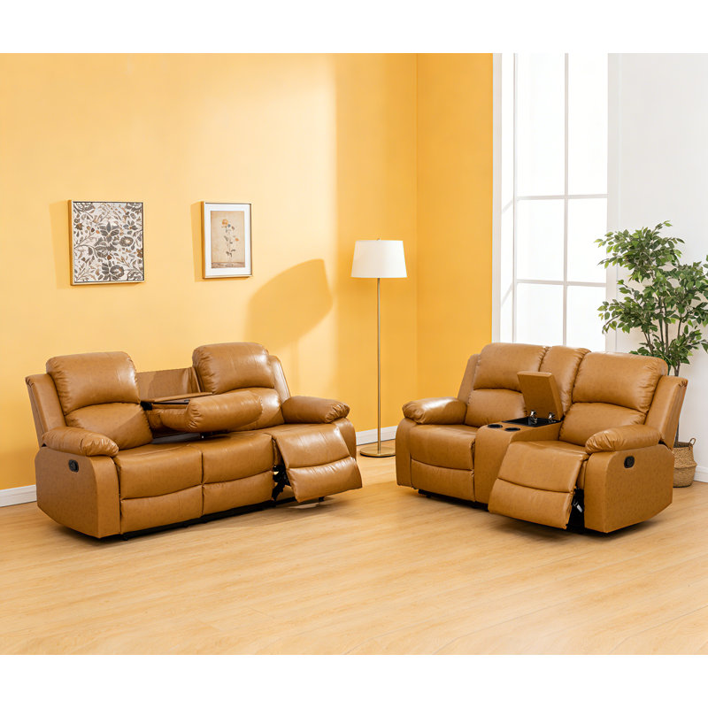 Ensemble de canapé trois pièces Ginger Yellow Intelligent avec rangement et table basse rabattable, imperméable, résistant aux rayures, silencieux et inclinable