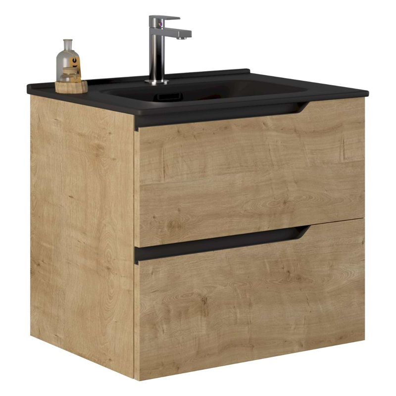 Duo 24" Single Vanity With Integrated Ceramic Top, Blonde Wood, Black, 24"