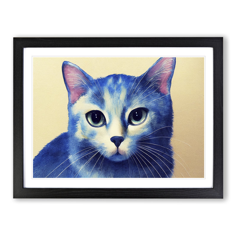 Watercolour Cat Vol.2 - Single Picture Frame Print, Black, 46cm H x 64cm W x 2cm D