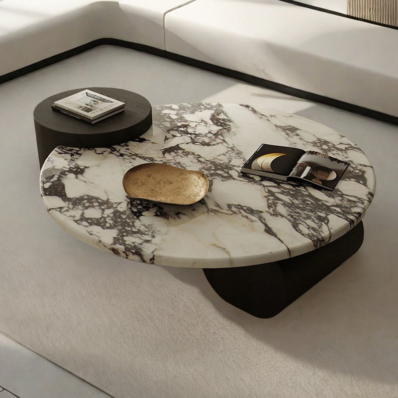 Marble Coffee Table with Unique Design, 13.77" H x 43.3" L x 39.37" W