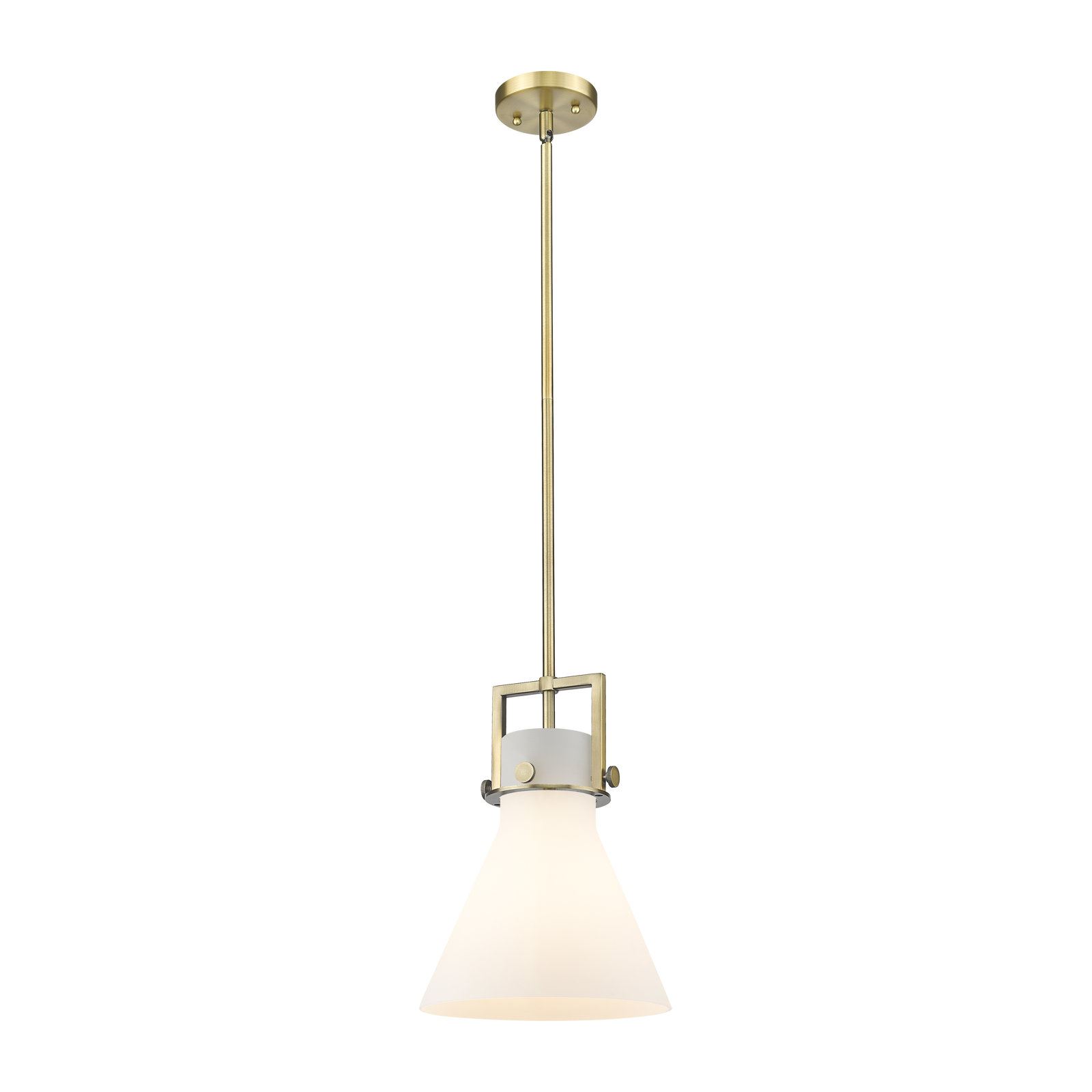 Coterie Single Light Glass Dimmable Pendant, Brushed Brass, Matte White, 13.63" H x 10" W x 10" D
