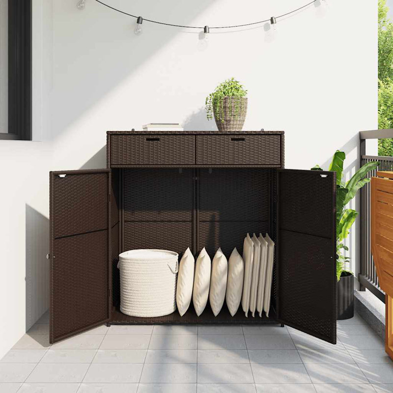 vidaXL Outdoor Storage Box, Large Deck Box PE Rattan with Magnetic Closure Weather Resistant, Stylish Modern Design With Ample Space For Tools And Cushions, Bown 41.3"x21.7"x44.5"