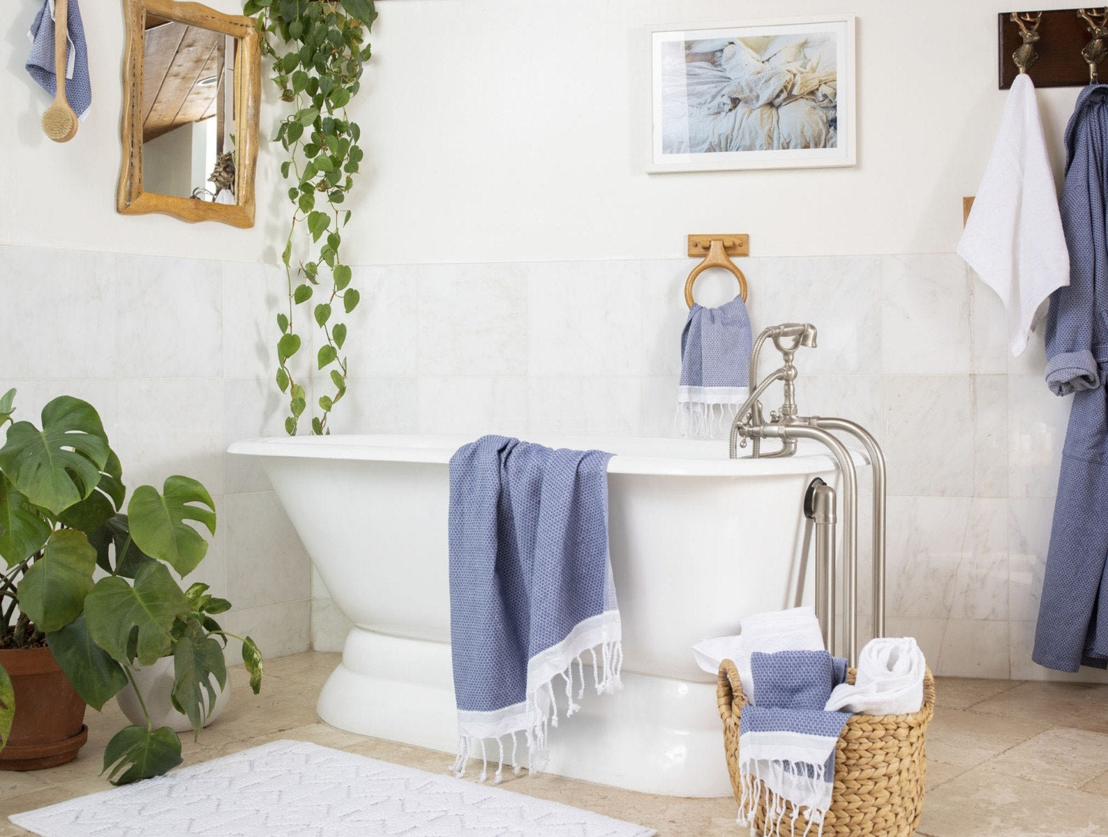 Mediterranean Organic Cotton Bath Towel, Bath Sheet, Lake /Sea Spray Stripe