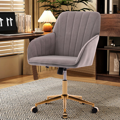 Chaise de luxe en velours gris - ergonomique, avec une base pour bureau