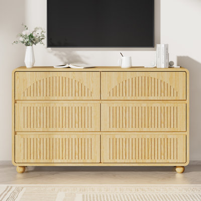 Commode arquée cannelée de 51,2 po à 6 tiroirs, armoire de rangement moderne Mid-Century avec pieds sphériques