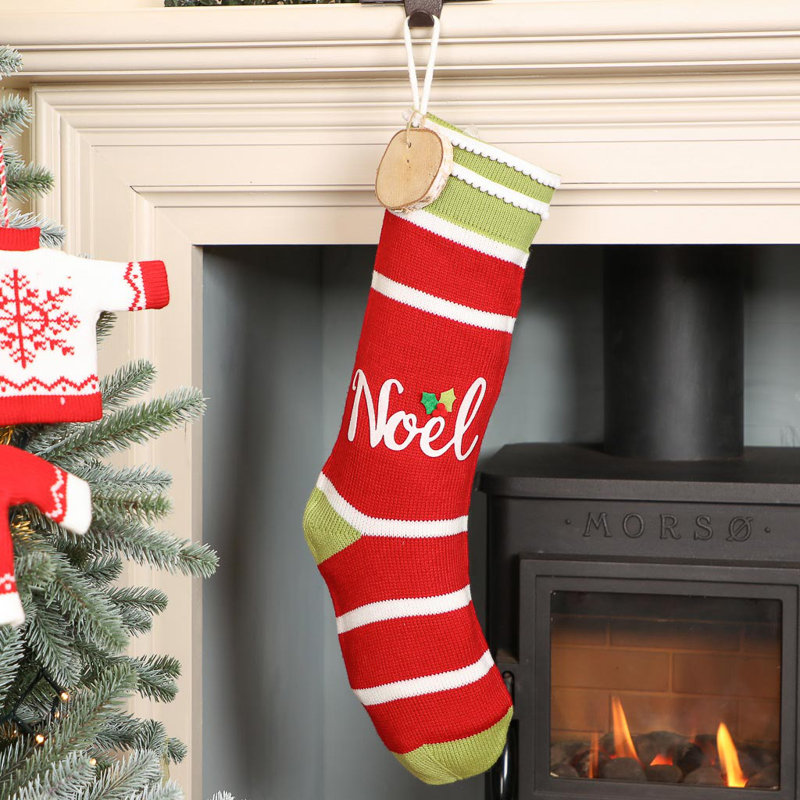 Noel Candy Striped Knit Stocking