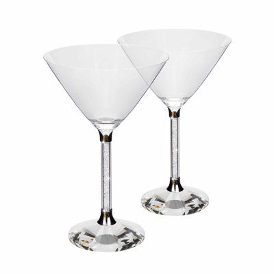 Sparkles Home Vetrina Stem Martini Glass Set | Lead Free Crystal | Rhinestone Filled Stems Cocktail